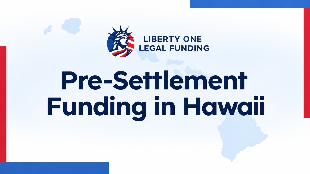 A graphic illustrating pre-settlement funding options available in Hawaii, featuring key statistics and benefits for plaintiffs.
